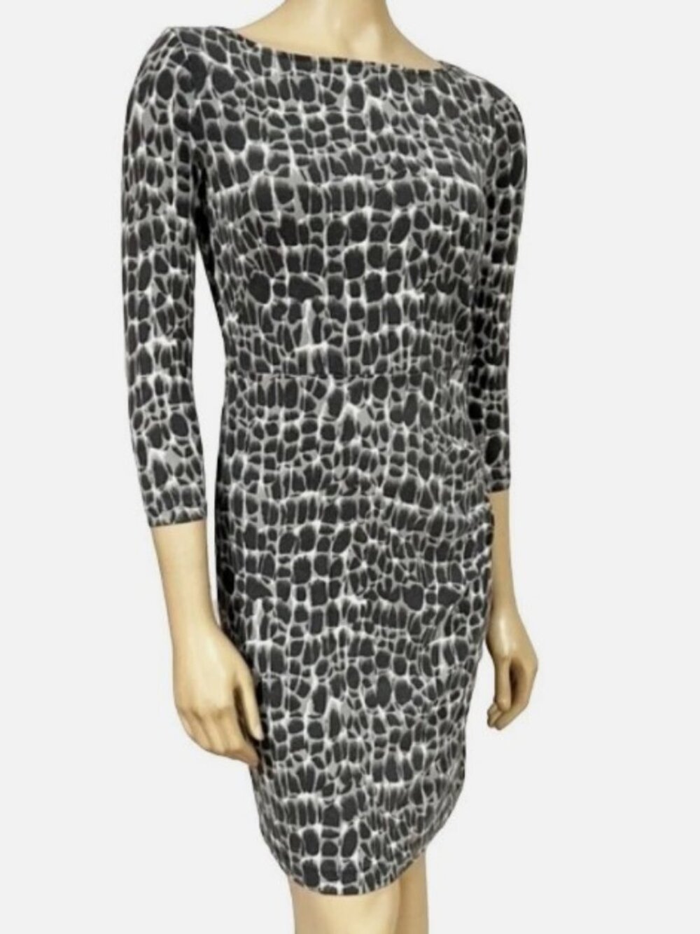 Ann Taylor Women's Size 8 Sheath Dress 3/4 Sleeve Animal Print Boat Neck Sz 8